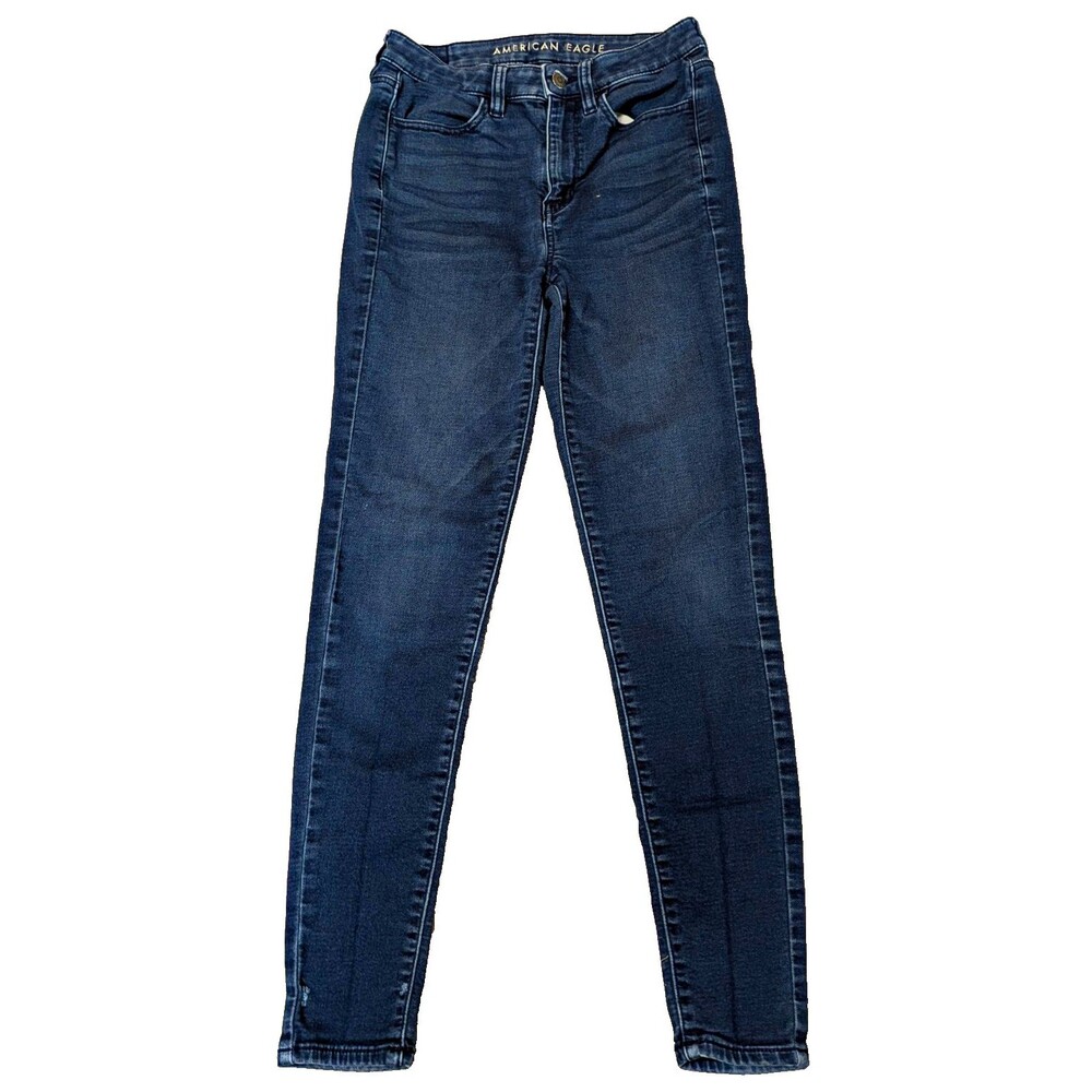 American Eagle Blue Dark Wash High Rise Jegging Jeans Stretch 5-Pocket Logo Sz 2